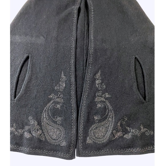 Lauren Ralph Lauren Black Lambswool Blend Embroidered Cape Frog Closure OS VTG - Picture 5 of 5
